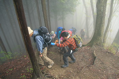 立野峠から尾根を倉岳山に向けて登っている写真