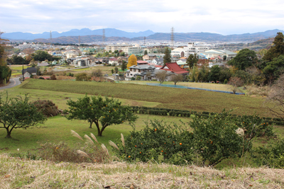 高取山への車道から見た秦野の町と箱根の山々の写真
