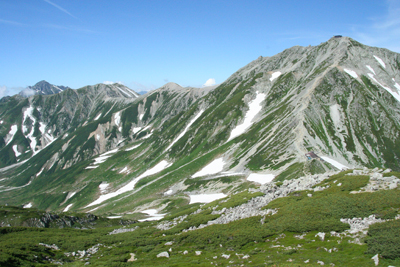 竜王岳方面から見た立山三山と剣岳の写真