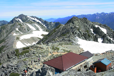 大汝山から見た富士の折立と別山、剣岳の写真