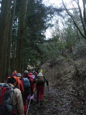 山道を登りはじめた写真
