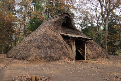 房総のむら内にある竪穴式住居の写真