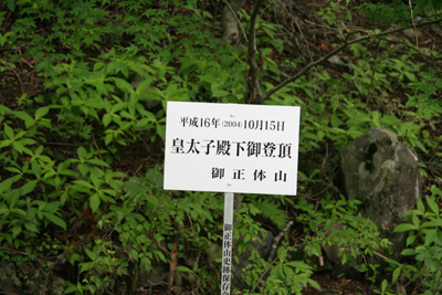 妙心法師入定之遺跡にあった皇太子登頂の看板の写真