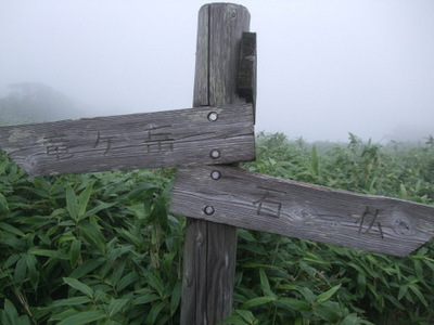 本栖湖に直接下りる登山道と東屋に向かう登山道の分岐の道標の写真