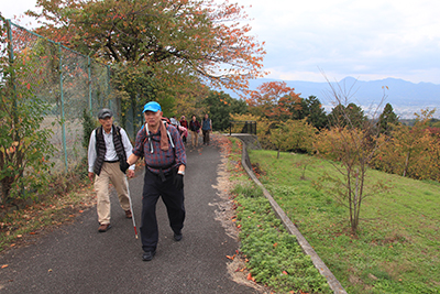 農村公園の横を歩いている写真