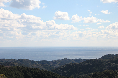 第二展望台から見た綿雲の浮かぶ太平洋の写真