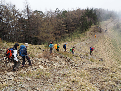 Iさんが上から撮影した山頂から下山し始めたメンバーの写真