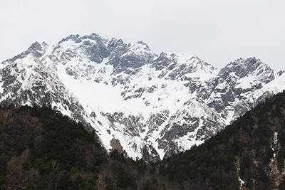 横尾付近から見た前穂高岳北尾根の写真