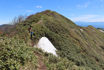 白砂山山頂直下を歩いている先行パーティーの写真