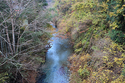橋の上から見た南秋川の写真