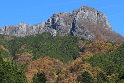登山口の車道から見た二子山