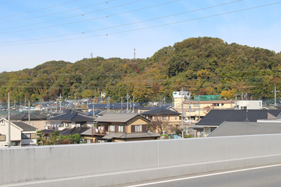 仙元山に向かう陸橋の上から見た富士山の写真