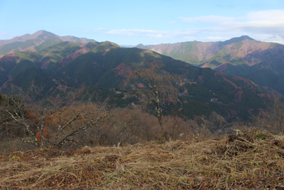 浅間嶺から見た御前山と大岳山の写真