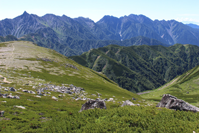双六岳山頂からの槍穂高連峰の写真