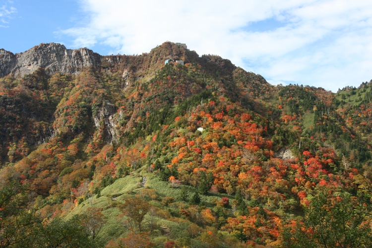 紅葉した石鎚山の写真